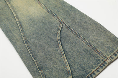 Punk Distressed Wash Denim Trousers Men's Street Fashion