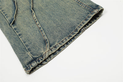 Punk Distressed Wash Denim Trousers Men's Street Fashion